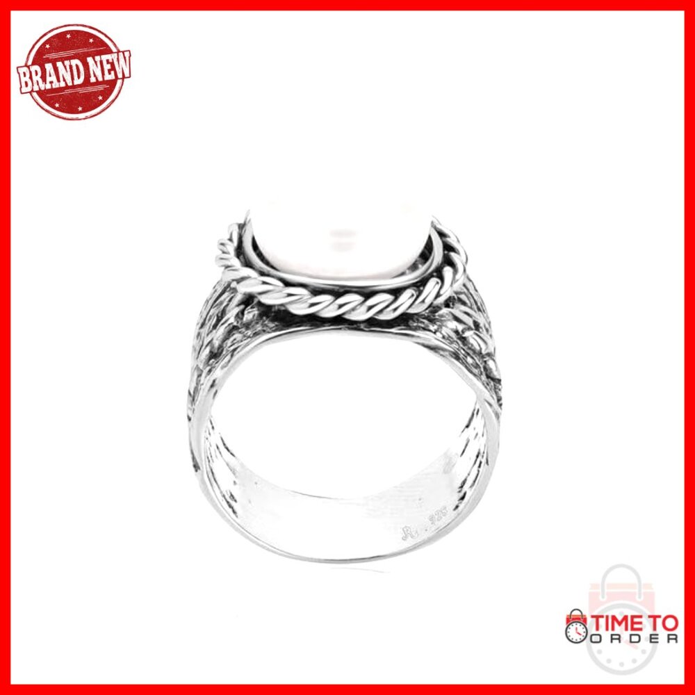 Sterling Silver Statement Ring Braid Leaf Pearl V… - image 6